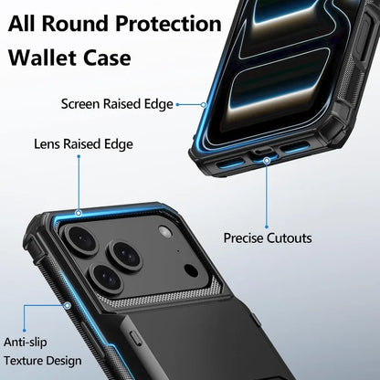 Case For iPhone 17 Pro Max 16 15 Pro Max 14 13 12 11 Heavy Duty Wallet Hidden Flip Slot Protective Hard Back Covers Coque Fundas