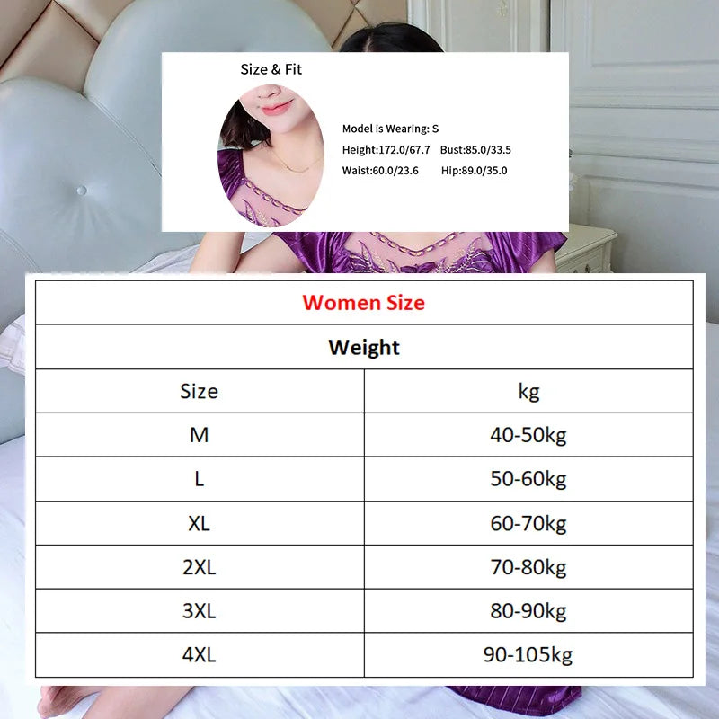 Women's Nightdress Loungewear Ladies Ice Silk Nightgowns Sleeping Dress Medium Length Short Sleeve Home Wear Pyjama Sleepwear