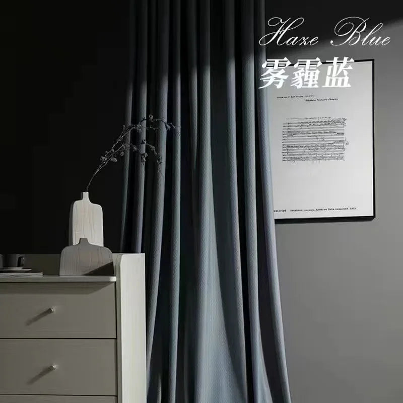 Home Art High-end Curtains for Living Room Luxury Bedroom Blackout Curtain Solid Color Japan Style Fishbone Pattern Room Drapes