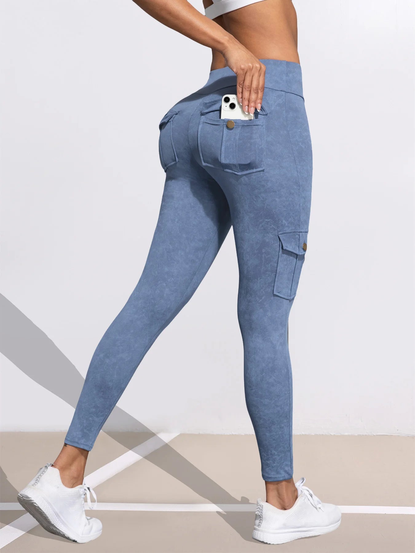 1/3 PCS Washed Print Work Pocket Women Leggings Elastic Butt Lifting Fitness Tights 2025 New Athletic Pants Fashion Streetwear