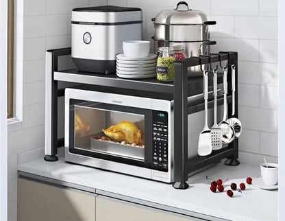 Countertop Kitchen Microwave Storage Rack, Telescopic Desktop Shelf for Rice Cookers and Ovens, A Household Storage Organizer