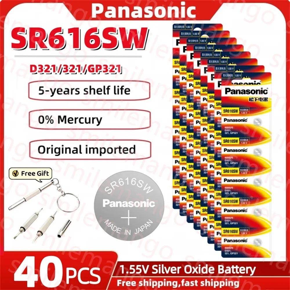 Panasonic 2-50PCS SR616SW 1.55V Watch Battery 321 D321 GP321 Longines Rossini Armani quartz Silver oxide Button Cell
