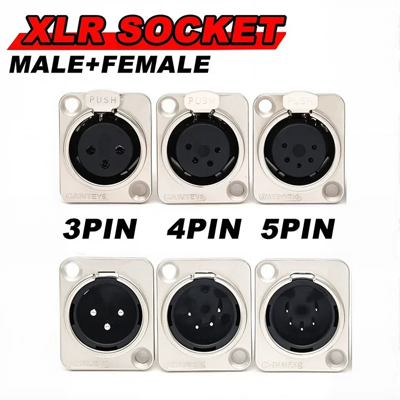 5/20/100Pcs XLR 3/4/5Pin Plug Male Female Jack XLR Socket with Copper Contact Panel Connector for Audio Microphone