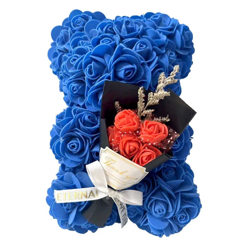 Hot 25cm Foam Rose Bear Desktop Ornament Gift Valentine's Day Home Wedding Party Fake Flower Decoration Figurine Atmosphere Prop