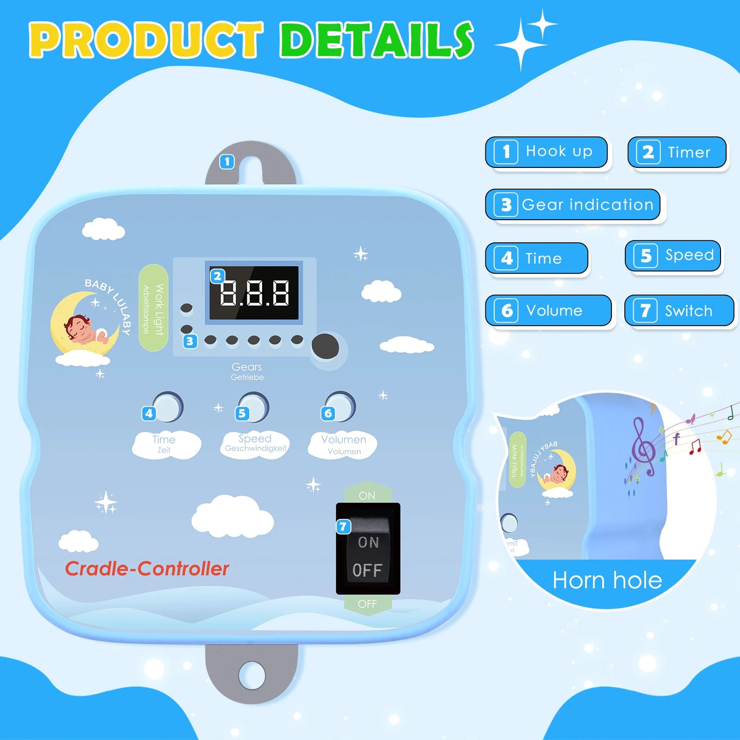 Electric baby swing craddle controller with 2pc spring remote control, motor spring cradle Electric with adjustable timer