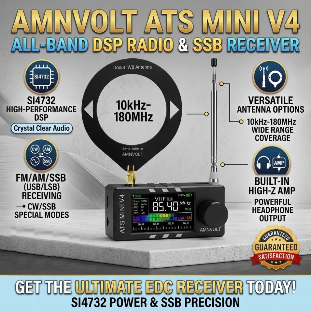 AMNVOLT V4 ATS MINI SI4732 Full Band DSP Radio Receiver FM AM SSB LSB USB with LCD Display Built-in Headphone Amp for Travel