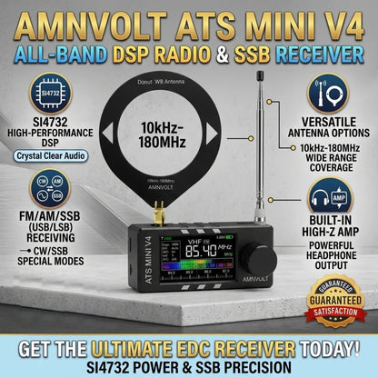 AMNVOLT V4 ATS MINI SI4732 Full Band DSP Radio Receiver FM AM SSB LSB USB with LCD Display Built-in Headphone Amp for Travel