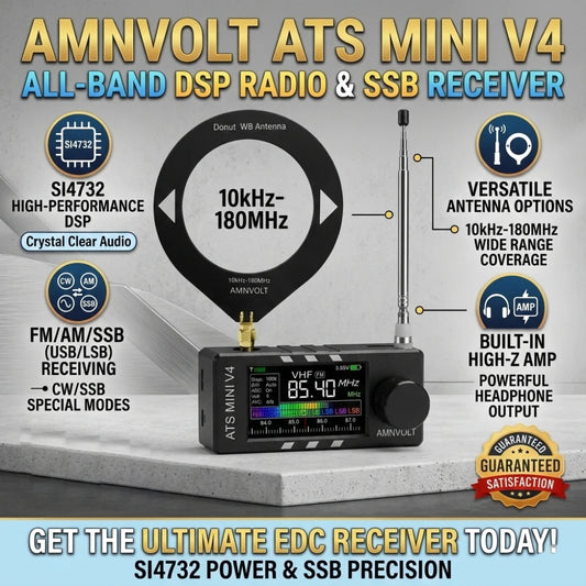 AMNVOLT V4 ATS MINI SI4732 Full Band DSP Radio Receiver FM AM SSB LSB USB with LCD Display Built-in Headphone Amp for Travel
