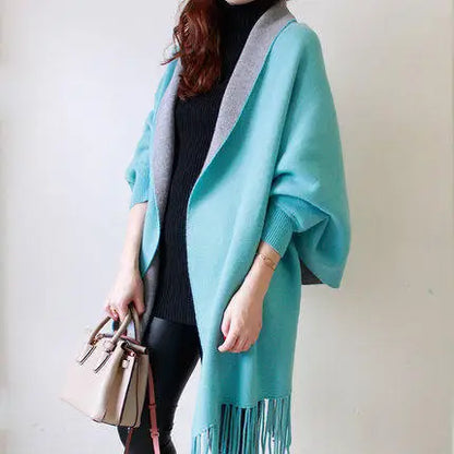 Autumn Winter Tassel Long Sweater Cardigans Casual Korean Long Sleeve Cloak Patchwork Knitwear Coats Outwaer LMFS-LM-8015