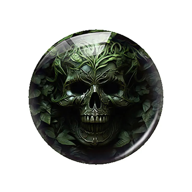 Breloques cabochons en verre à dos plat, style gothique sombre, tête de mort et fleur, pour la création de bijoux DIY. Démonstration de camée à dos plat pour la fabrication de bijoux DIY.