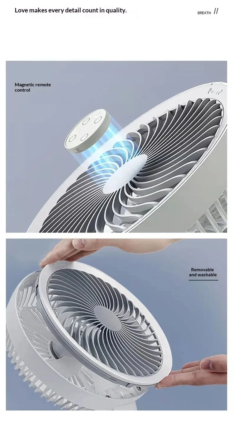 Edon Air Circulation Fan Wireless Suspended USB Rechargeable Night Light Touch Control 4 Wind Speed Folding Electric Fan Home