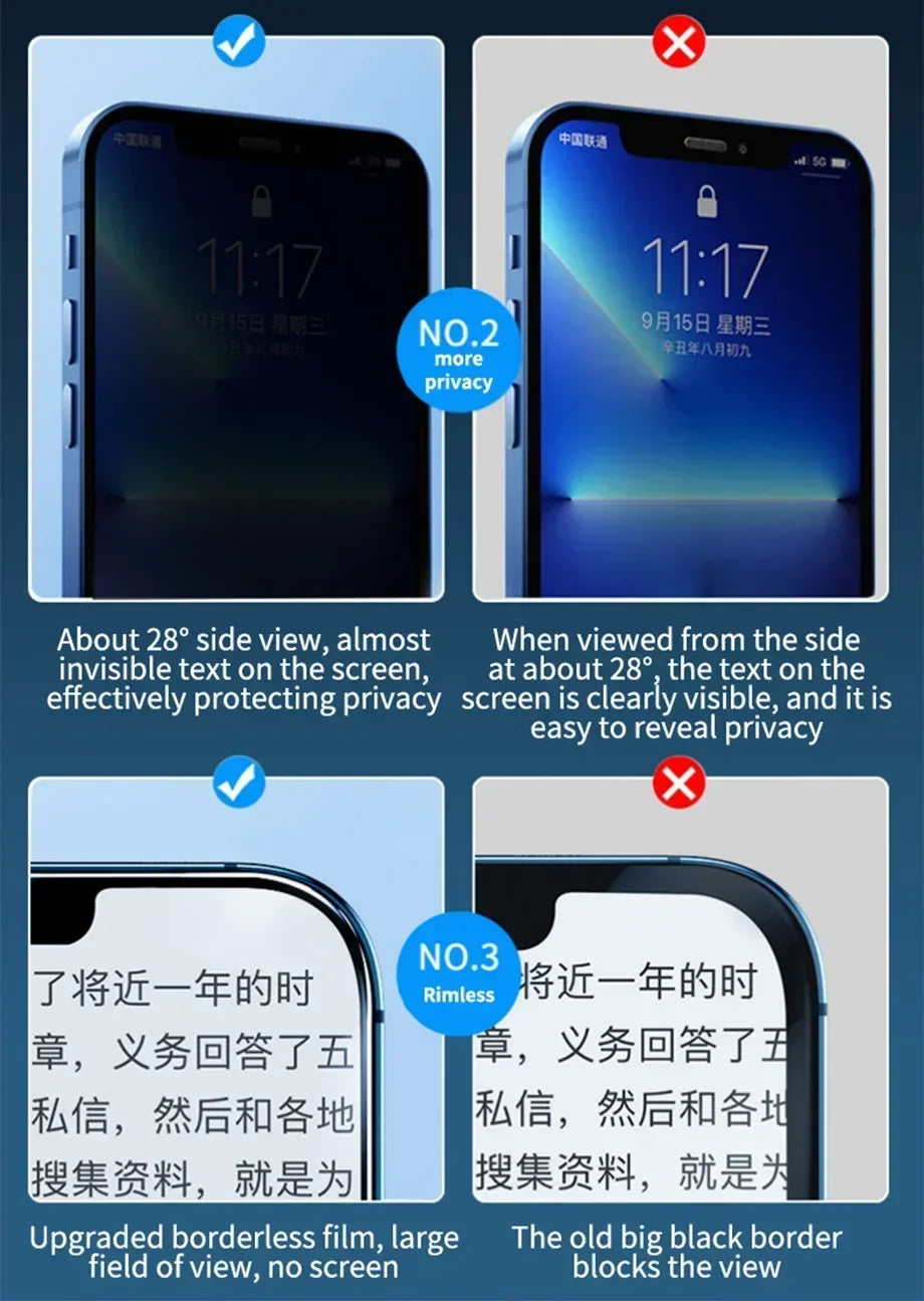 8IN1 4Pcs Anti-Spy Tempered Glass Screen Protector + 4Pcs HD Camera Lens For iPhone 11 12 13 14 15 16 Pro Max 16 Plus 16e Film by PDG ibma