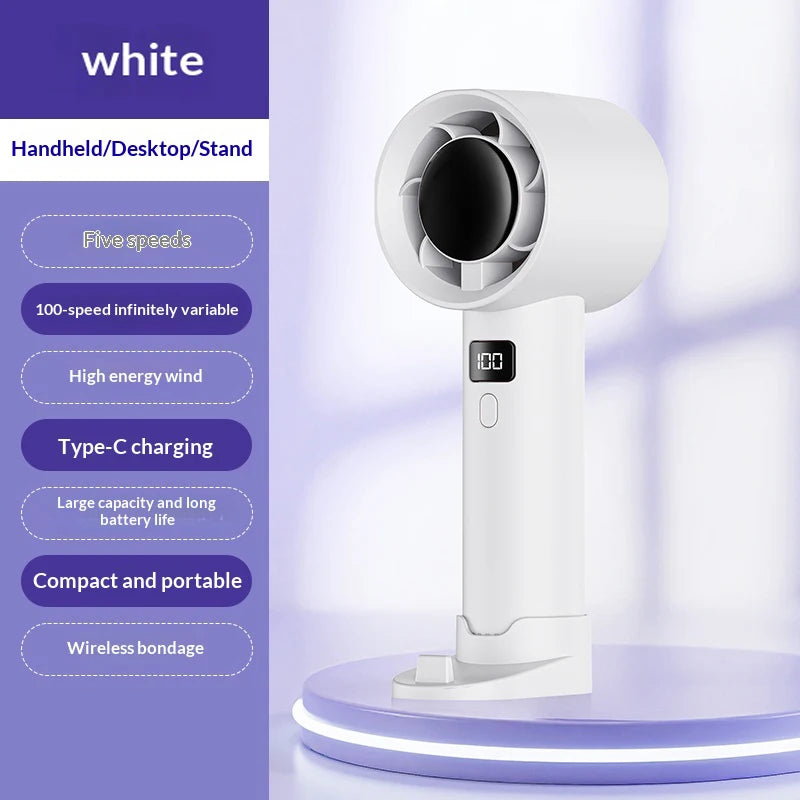 Portable Handheld Fan 100 Wind Speeds Mini Bladeless Hand Fan USB Rechargeable Highspeed Fans Camping Electric Fans Air Cooler