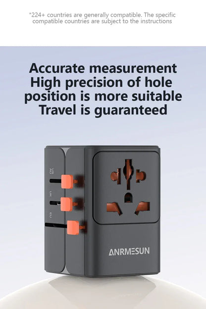 65W/45W/25W GaN Universal Travel Adapter with 2 USB 2 Type C Fast Charging All-in-one Travel Charger EU/UK/USA/AUS for Travel