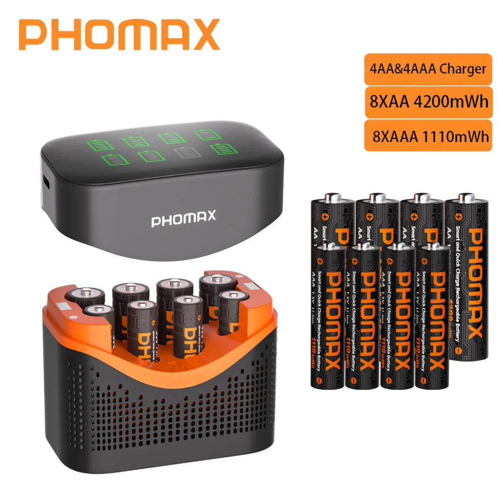 PHOMAX New Fast Charger&Rechargeable Battery,1.5V AA 4200mWh & AAA 1110mWh Lithium Battery  For  Remote Control Mouse SmartDoor