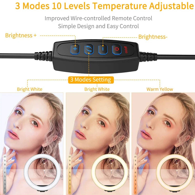 LED Ring Light with Phone Stand Usb Charge Selfie Led Lamp Dimmable Photography Light For Photo Photography Studio For Vlog Live