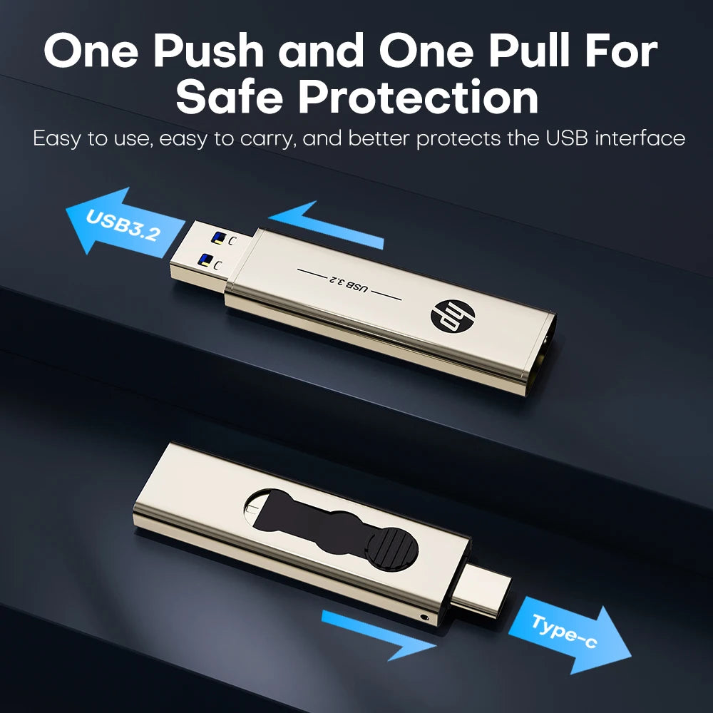 HP 256GB Memories Type-c 2-In-1 USB 3.0 Flash Drive 128GB Metal OTG Pendrive 64GB High Speed Flash Disk For Phone Computer
