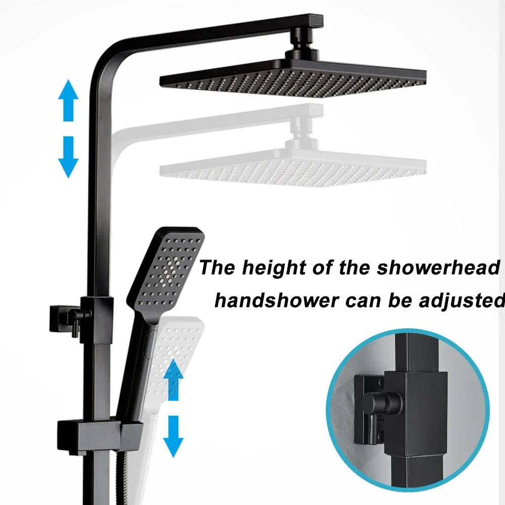 Chrome Brass Shower Faucet Set Rainfall Bathtub Tap With Bathroom Shelf 4 Function Height Adjust Shower Mixer Crane Fast Delivey