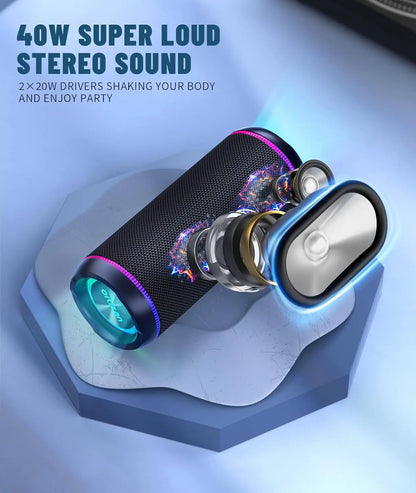 Ortizan Wireless Portable Bluetooth Speaker X30 with 40W Stereo Sound, Rich Bass, IPX7 Waterproof, 30H Playtime, TWS, LED Lights