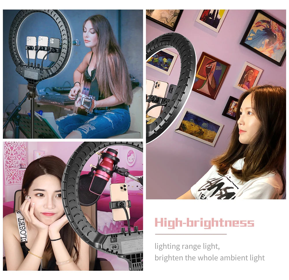 SH Ring Light 18inch Kit 36W 6500K Professional LED Control Stand Phone Holder Tube  Bag for Tattoo Lash Extension Barber Light