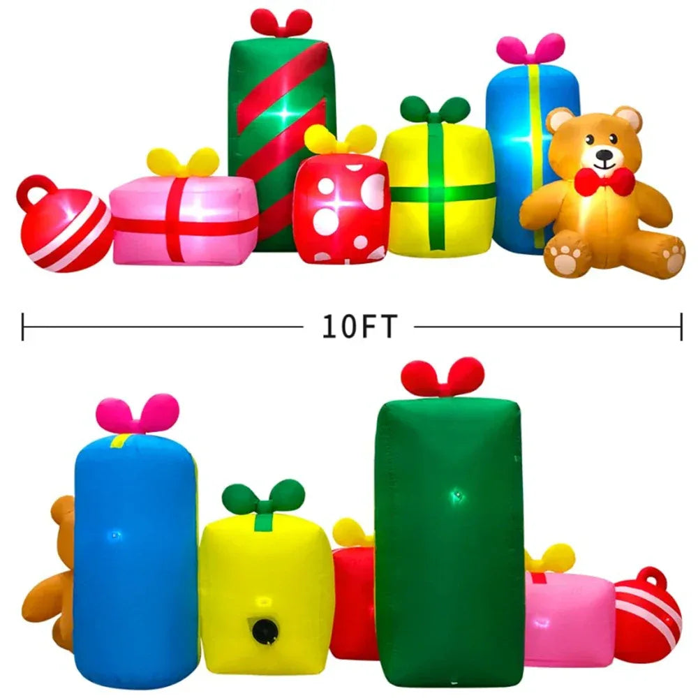 3M Christmas Inflatables Bear And Six Gift Boxes Built-in LED Lights Inflated Model Toy Outdoors Xmas Festival Party Yard Props
