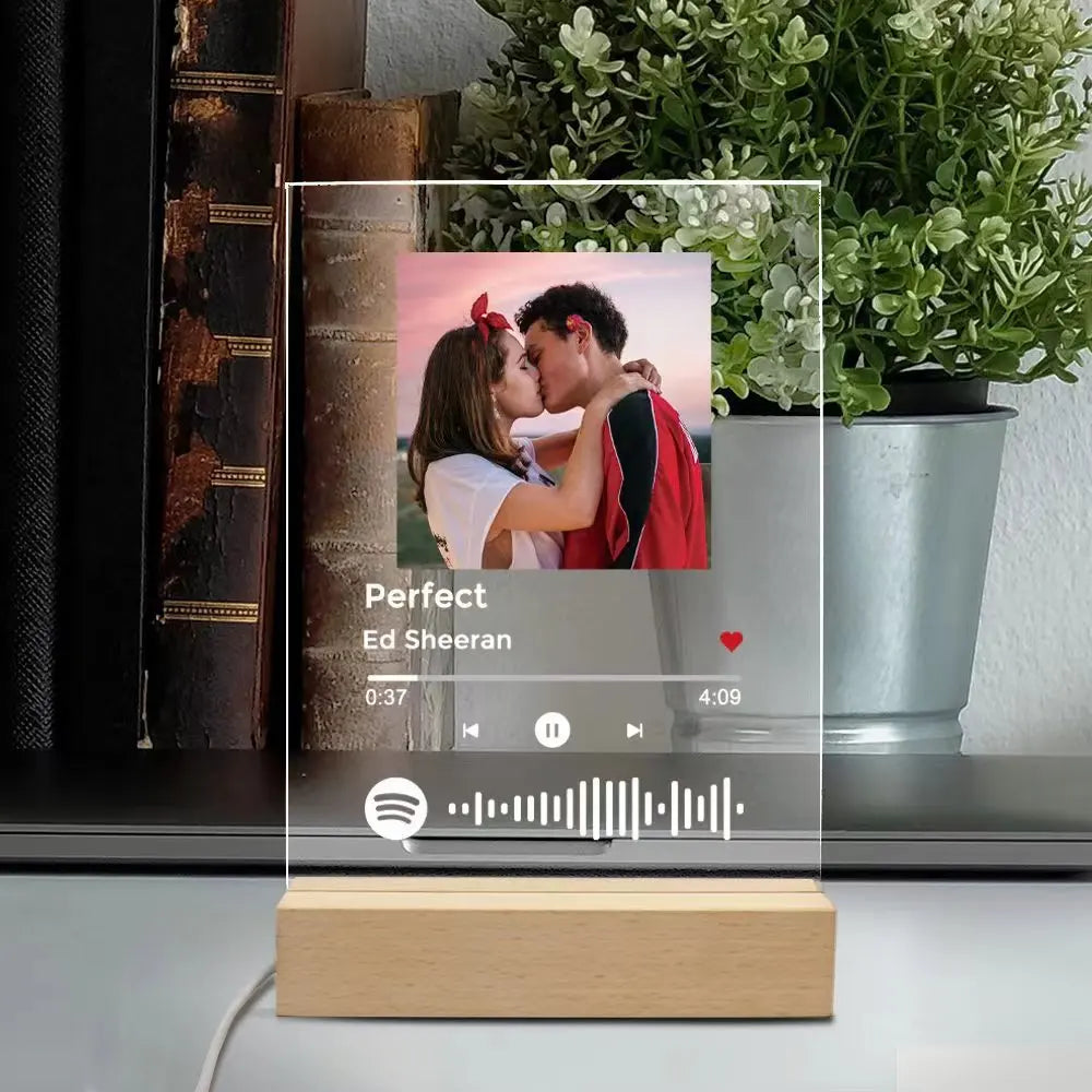 Personalized Anniversary Couples Mother's Day Gifts for Women Men 7 Colors Heart Picture Frame Acrylic Plaque with Night Light