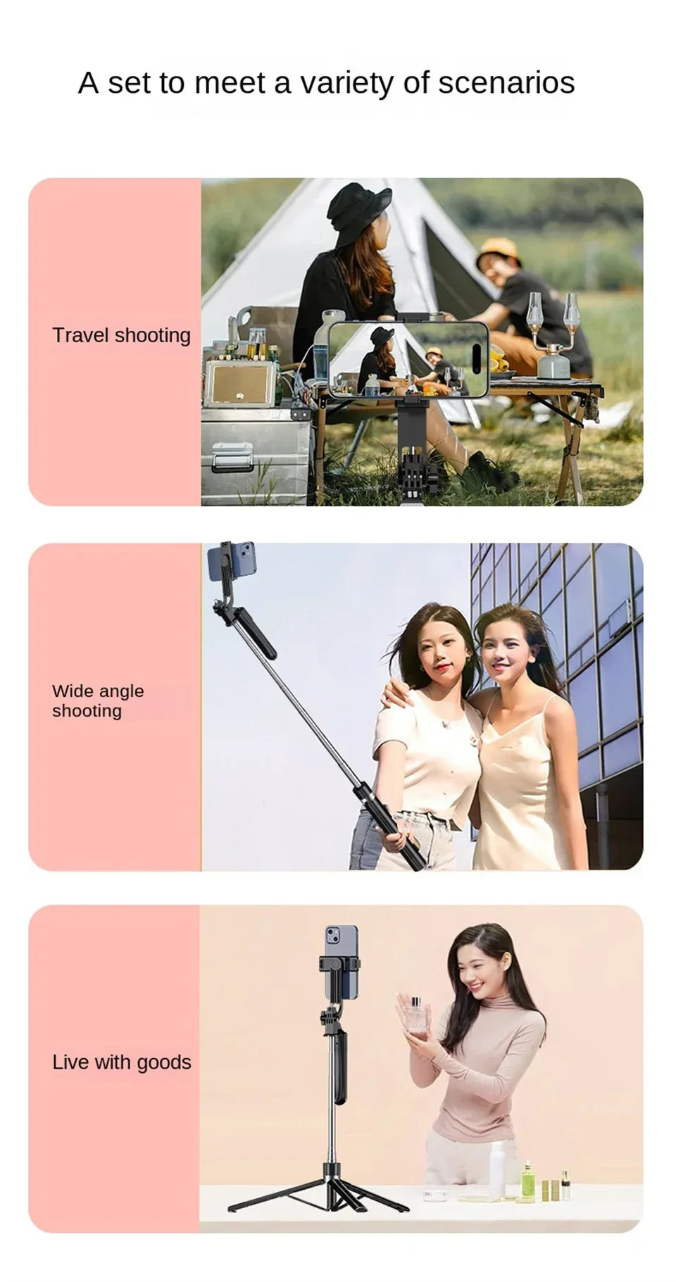 Roreta Portable Stabilizer camera tripod with wireless remote control and 360 ° rotation for video recording and live streaming