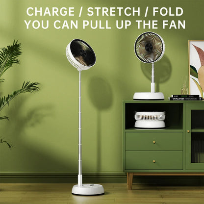 Portable Oscillating Standing Fan with Remote Controller Foldable Desk Fan Rechargeable Battery Powered Pedestal Fan for Camping