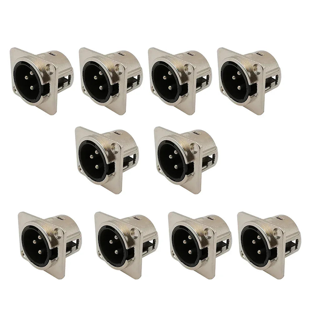 10Pcs XLR 3Pin Male Female Panel Audio Microphone Jack Plug Connector XLR Metal Socket Silver