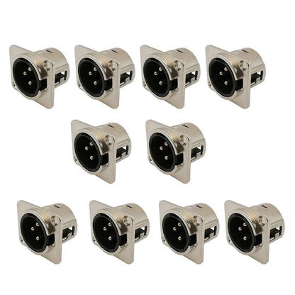 10Pcs XLR 3Pin Male Female Panel Audio Microphone Jack Plug Connector XLR Metal Socket Silver