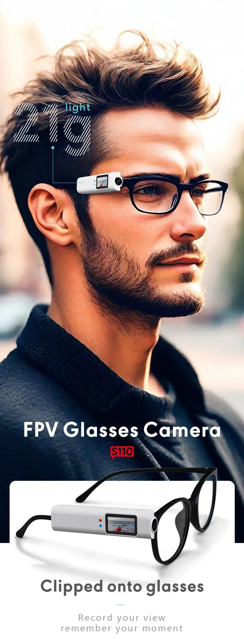 Mini FPV Eyeglasses 4K Video Shooting Micro-camera HD WiFi Intelligent Headset Glasses Video&Sound Recording WiFi APP