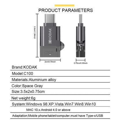 Kodak Type-C Micro SD Card Reader TF Memory Card High-speed Transmission Adapter