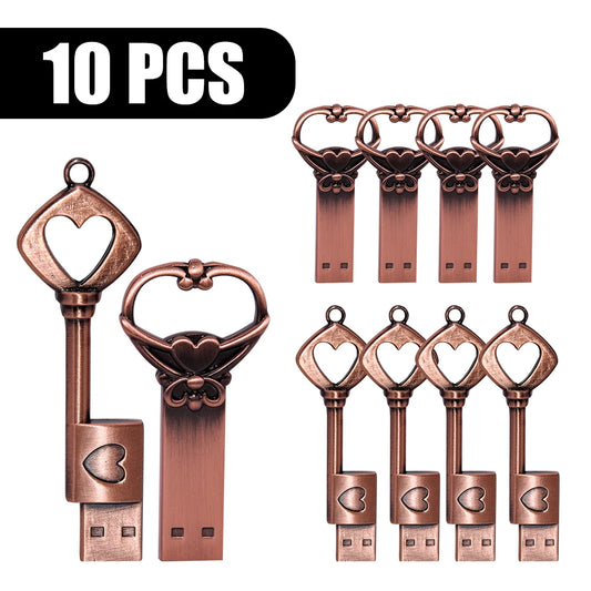 10pcs/lot Copper Love Heart Pen Drive 128GB Metal USB 2.0 Flash Drive 64GB Key Memory Stick Creative Gift Pendrive 64GB Storage by PDG ibma