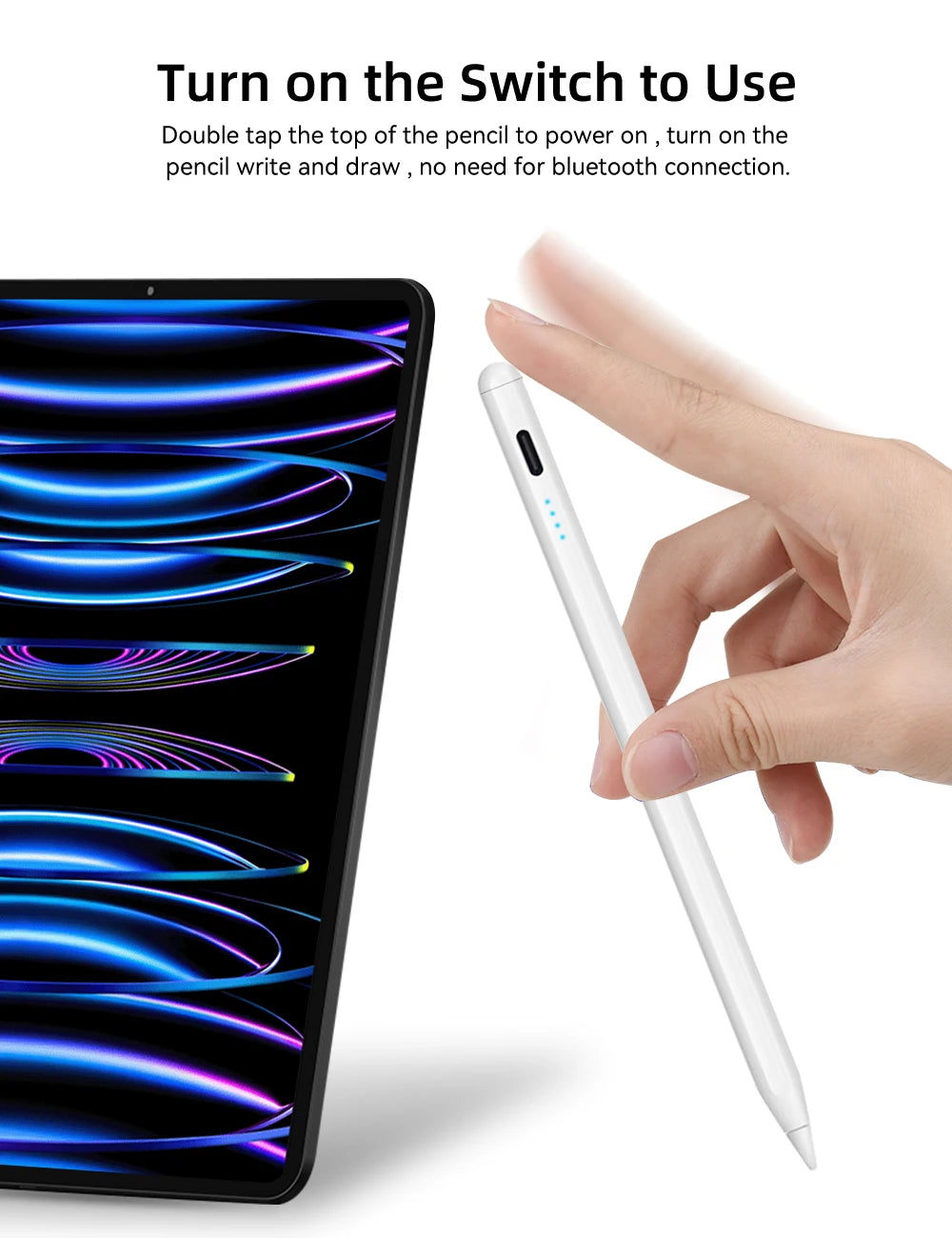 For iPad Air 6 M2 Stylus Pencil with Palm Rejection Tilt iPad Pen for 2024 iPad Pro M4 Pro 11/12.9 iPad 5/6/7/8/9/10th mini 6
