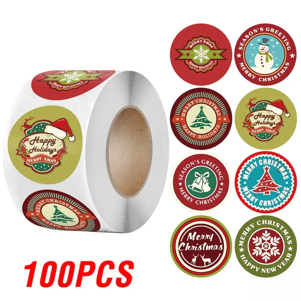 100-500Pcs Gold Snowflake Christmas Stickers Candy Bag Envelopes Sealing Label Christmas Gifts Box Decorations Sticker