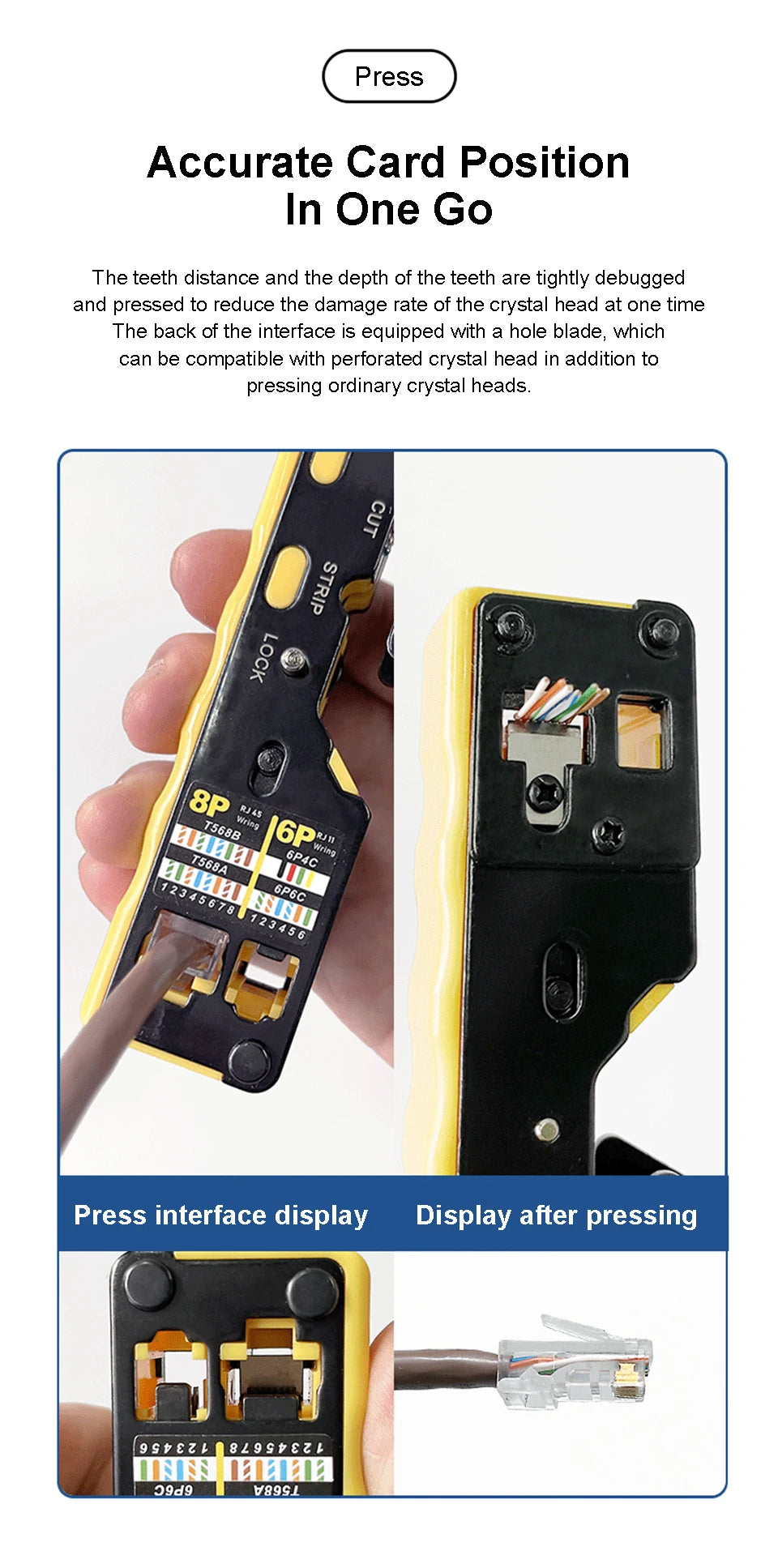 ONTi RJ45 Cat7/6/6A/5E Connector and RJ45 Crimp Tool Pass Through Crimper for 8P8C with Replacement Blade Cable Stripper