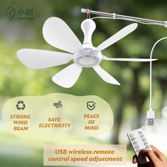 XIAOTREE Silent 6 Leaves USB Ceiling Fan, Optional Remote Control Timing, 4 Speed Hanging Fan for Camping Dormitory Tent by PDG ibma