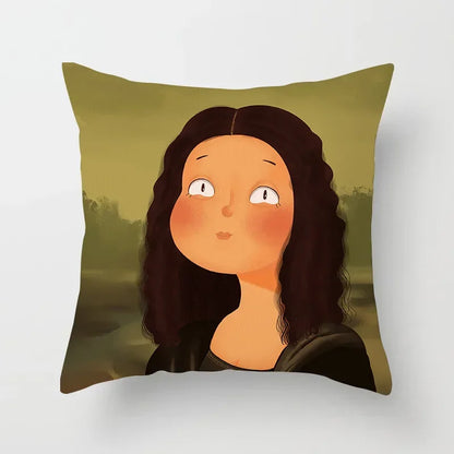 Creative Cartoon Oil Painting Mona Lisa Van Gogh Cushion Cover Portrait Painting Throw Pillow Case Cojines Decorativos Para Sofa