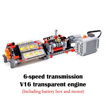MOC Creative Six Speed Transmission Reverse Gear Model Children DIY Parts Assembly Building Block Electric Engine Toy For Boys
