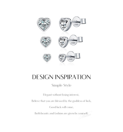 MODIAN 3 Sizes Heart Moissanite Ear Studs 925 Sterling Silver Dazzling Stackable Fashion Stud Earrings For Women Fine Jewelry