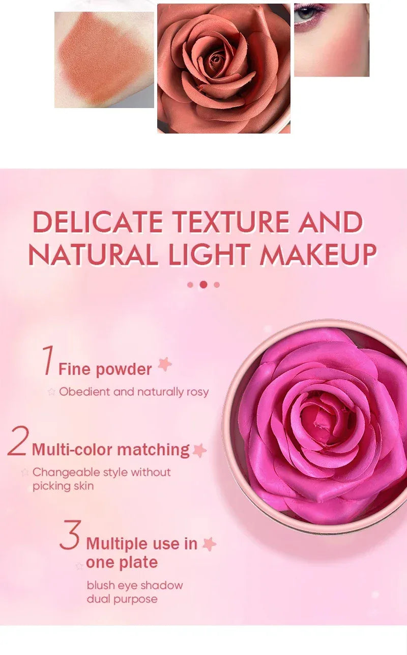 4-Color Rose Petal Blush,Waterproof Blush Cream,Natural Finish,Light Coverage,Perfect Gift for Christmas and Valentine's Day