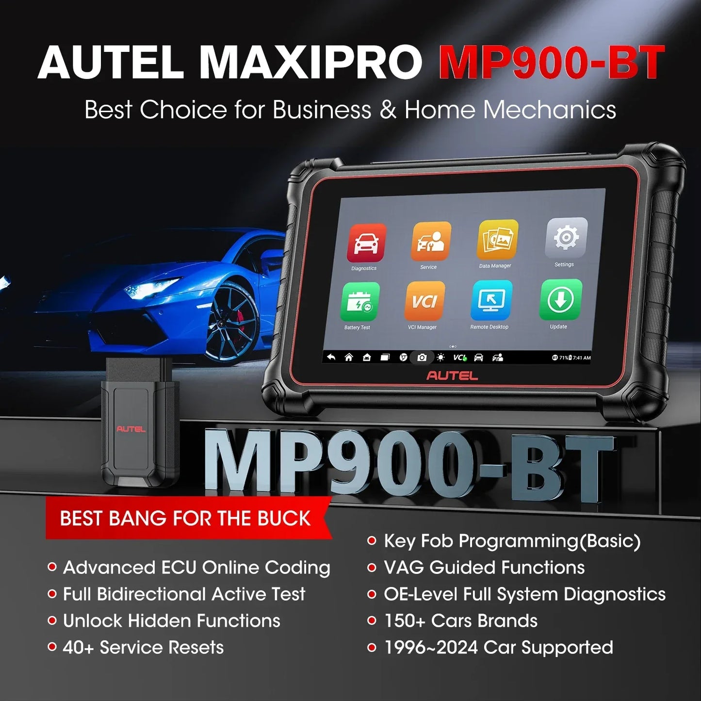 Autel MaxiPRO MP900-BT OBD2 Scanner ECU Coding Bidirectional Scan Tool VIN/License Scan 40+Service Upgraded of MP808BT Pro/MP900
