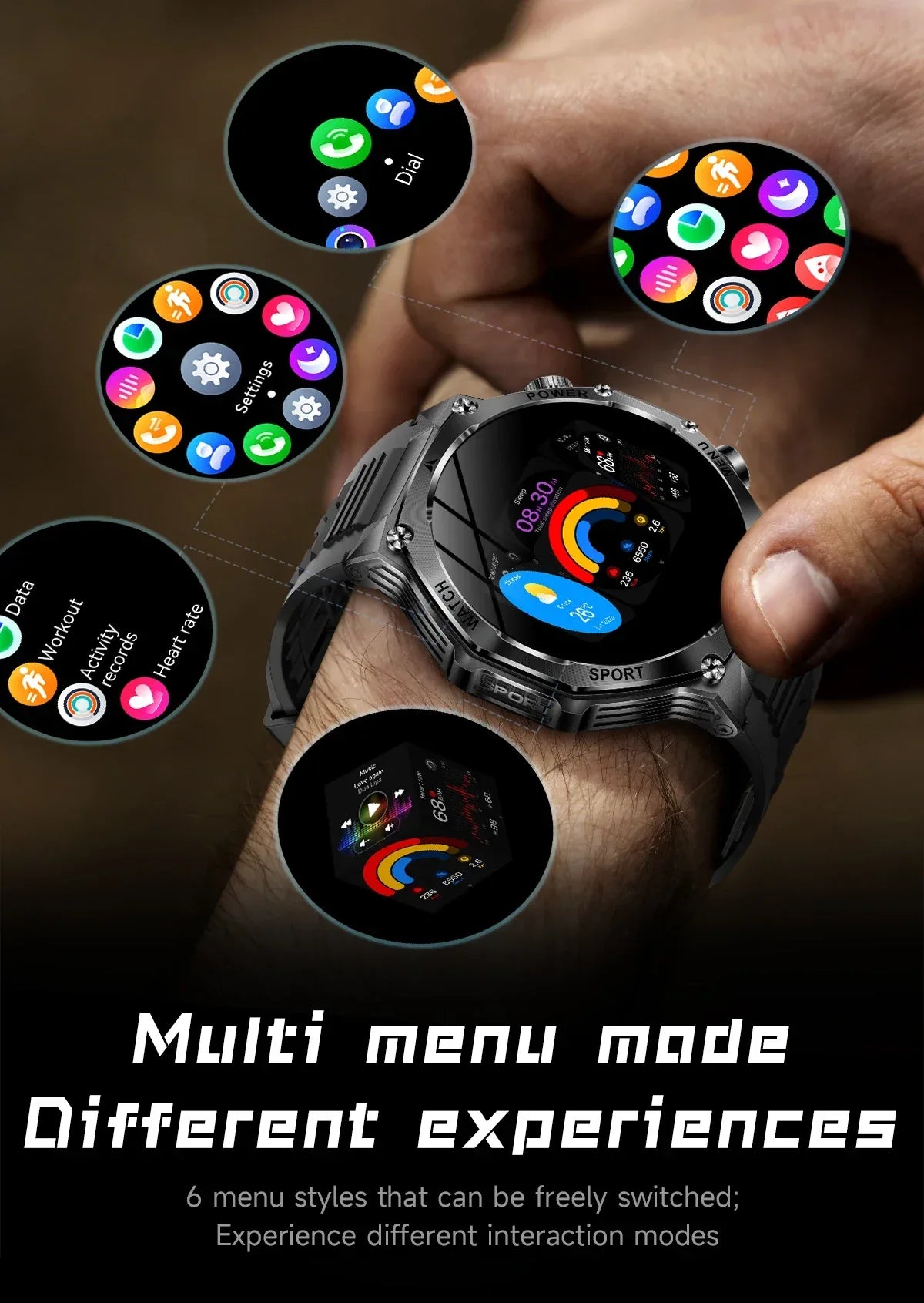 2026 800mAh Super Capacity Battery Adult Men Smart Watch 1.8-inch Large Screen Bluetooth Call IP68 Waterproof SmartWatch Sports