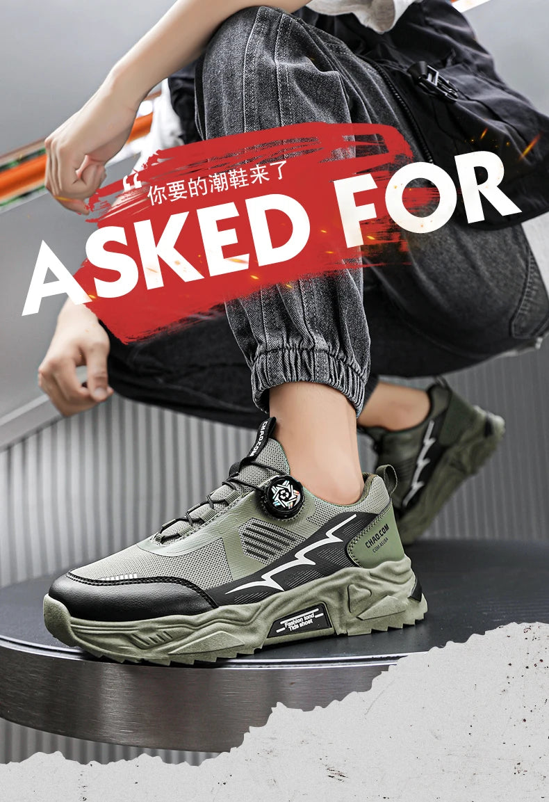Men's casual sports shoes four season new rotating shoelaces comfort outdoor running walking shoes breathable soft-sole sneakers