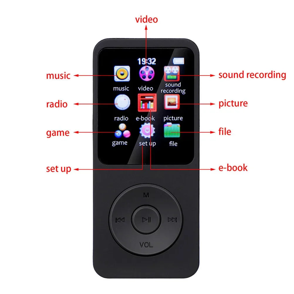 MP3 MP4 Player Bluetooth-Compatible5.0 Sports MP3 Player 1.8in Color Screen Music Stereo Player Gift for Kid