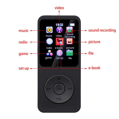MP3 MP4 Player Bluetooth-Compatible5.0 Sports MP3 Player 1.8in Color Screen Music Stereo Player Gift for Kid