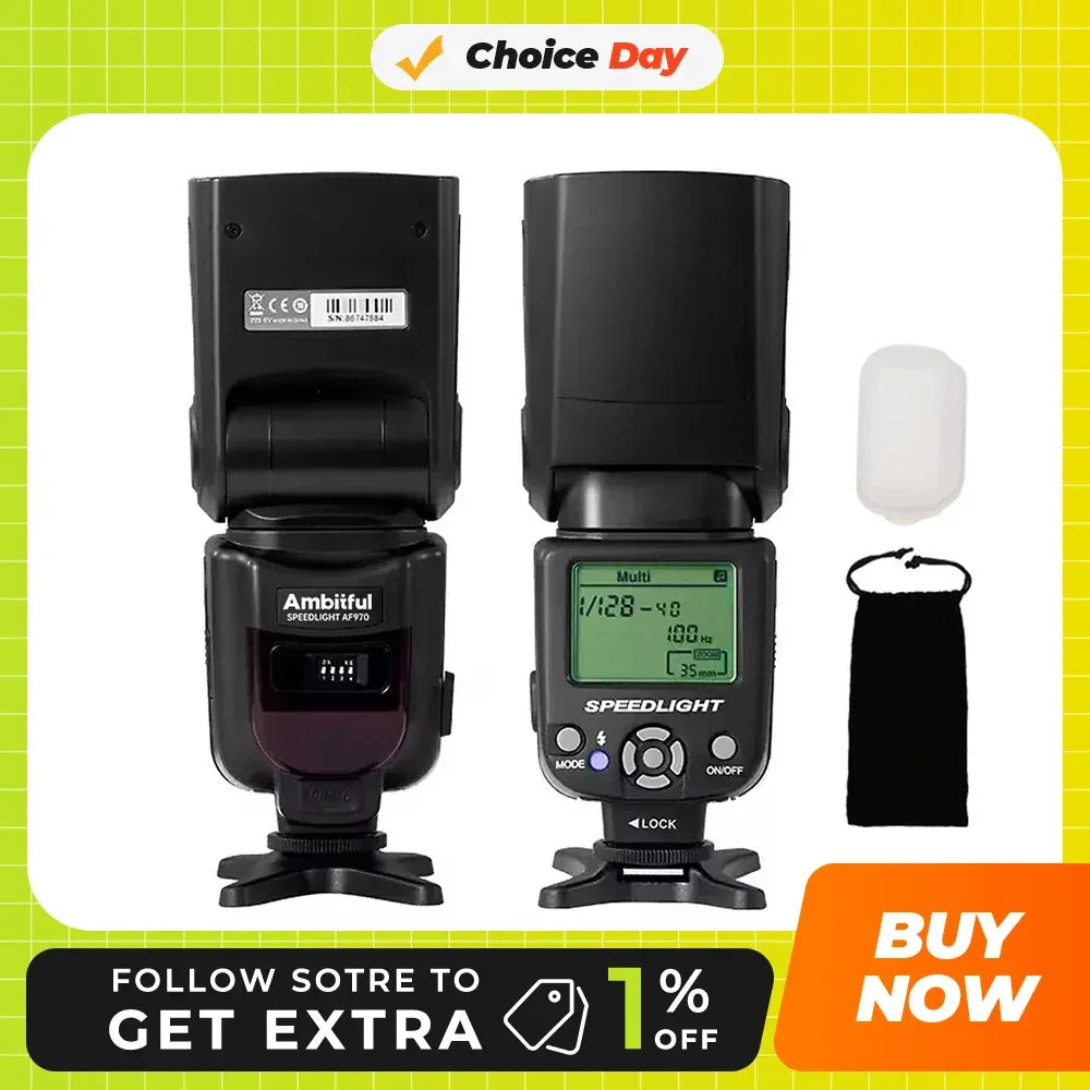 Ambitful AF970 Flash Light Speedlight Speedlite Universal for Fujifilm Olympus Nikon Canon 650D 550D 450D 60D 7D 5D Camera