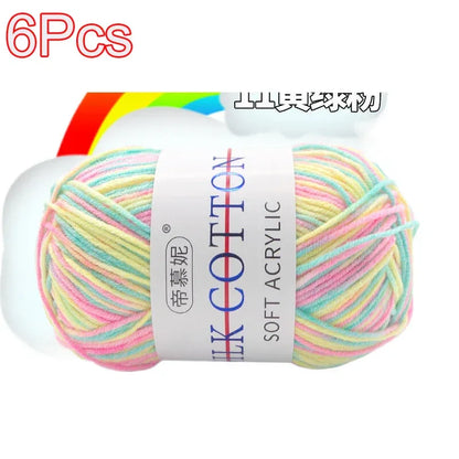 6Pcs Dyed Milk Sweet Soft Cotton Crochet Wool Yarn Thick Yarn Fiber Hand Knitting Wool Crochet Yarn Threads for DIY Sweater