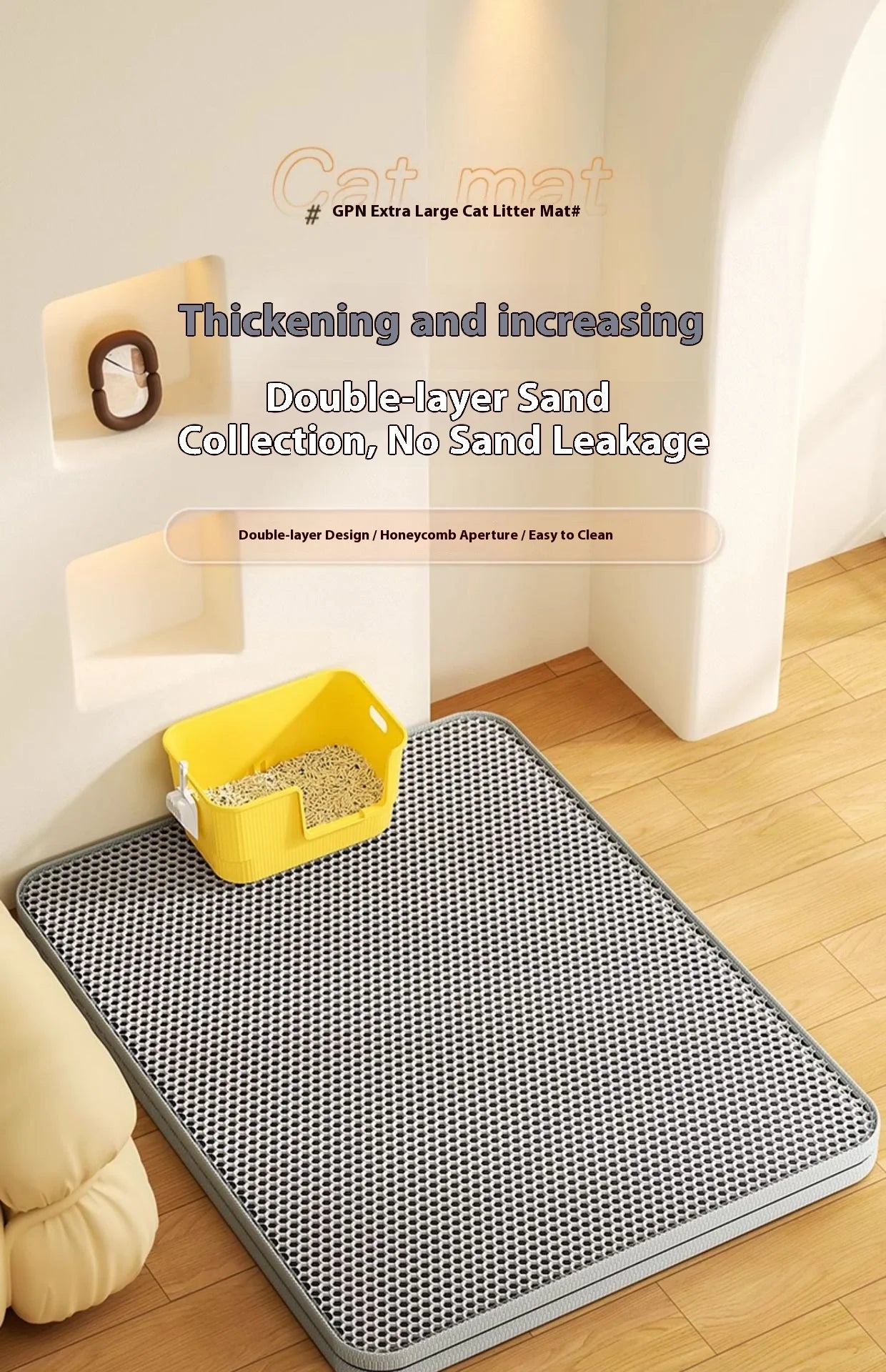 Cat Litter Mat 2-Layer Design Premium Sand Trapping Technology Waterproof Base Non-Slip Pet Floor Protector for Indoor Kittens