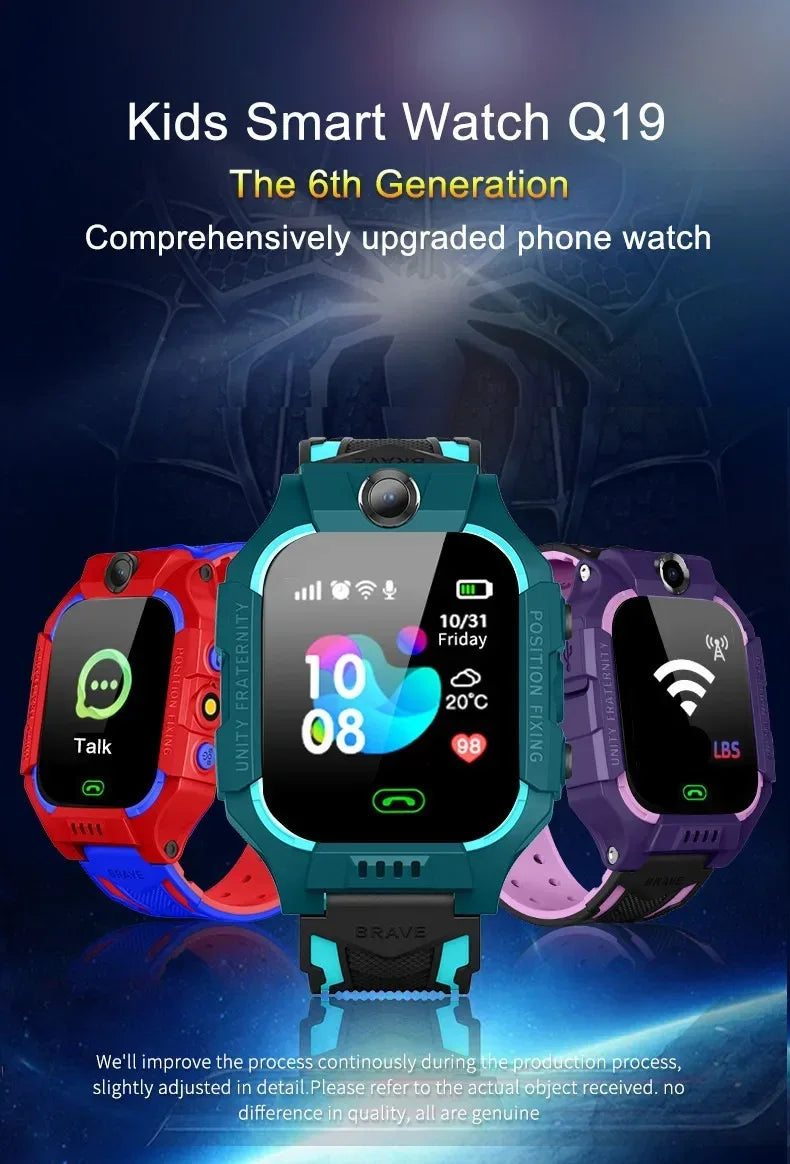Q19B Children Kids Smart Watch SOS Phone Call Location Tracker Anti-Lost Camera Touch Screen Waterproof Student Wristwatch